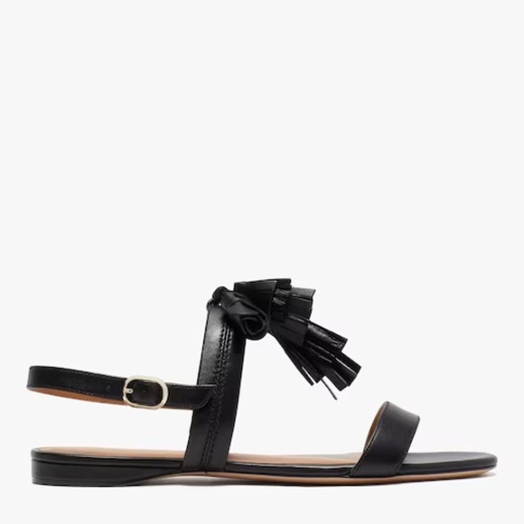 KATE SPADE NEW YORK LA DANSE Black Leather Tassel Flat Ankle Strap Sandals 6.5 - Picture 7 of 16